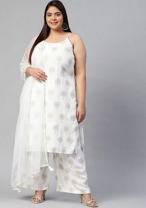 White Printed Cotton Palazzo Set