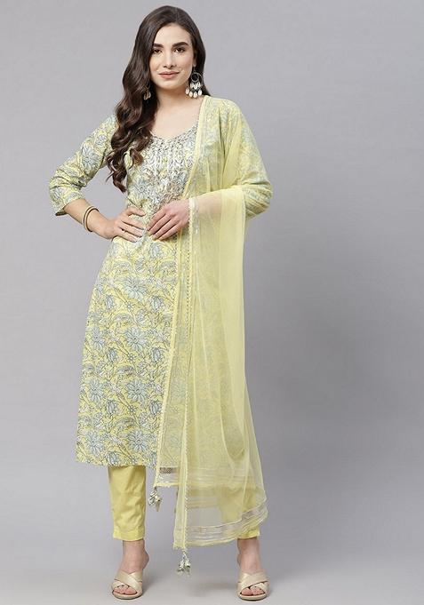 Yellow Solid Cotton Kurta Set