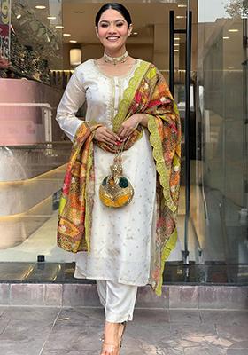 White Embroidered Jacquard Kurta Set