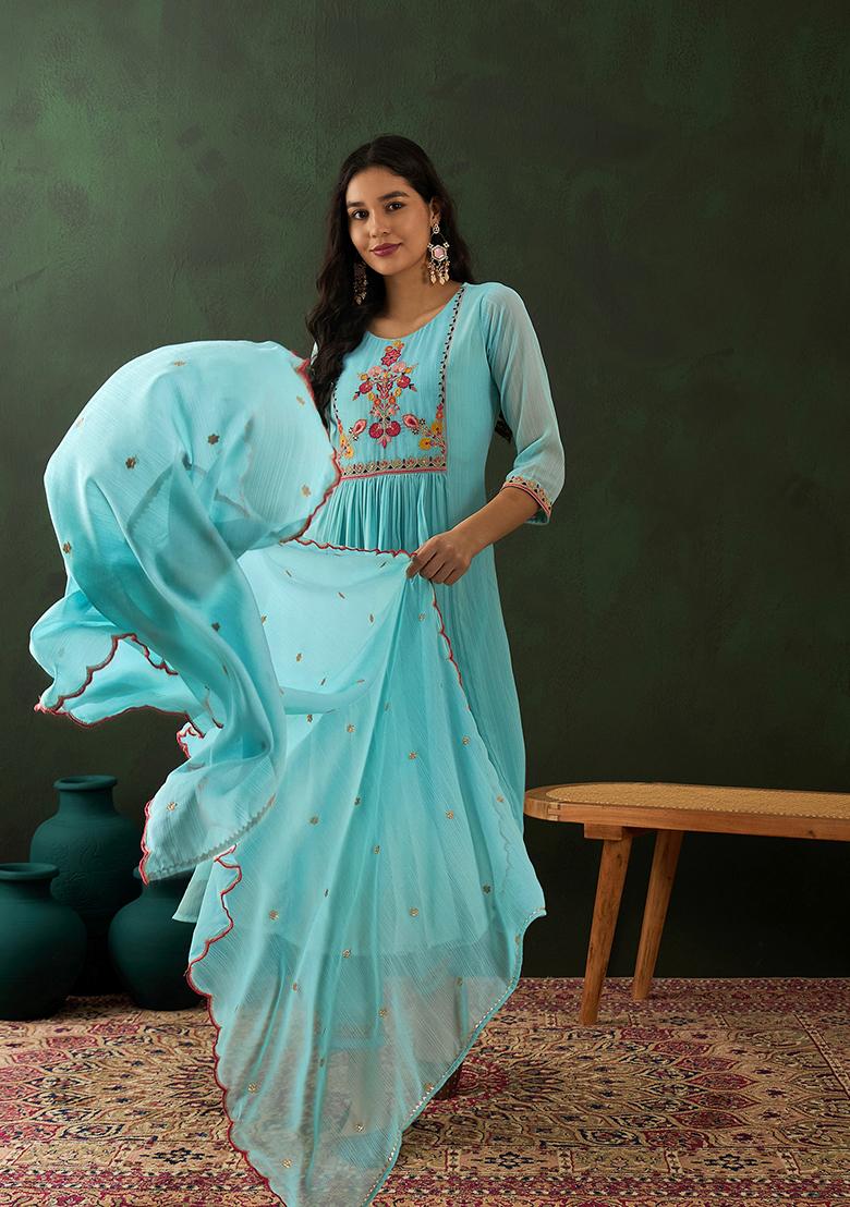 Glory Sky Blue Kurta  (Set of 3) main image 1