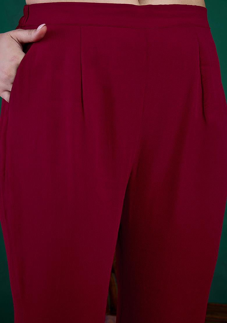 Burgundy Zari Sequin Embroidered Georgette Kurta Set