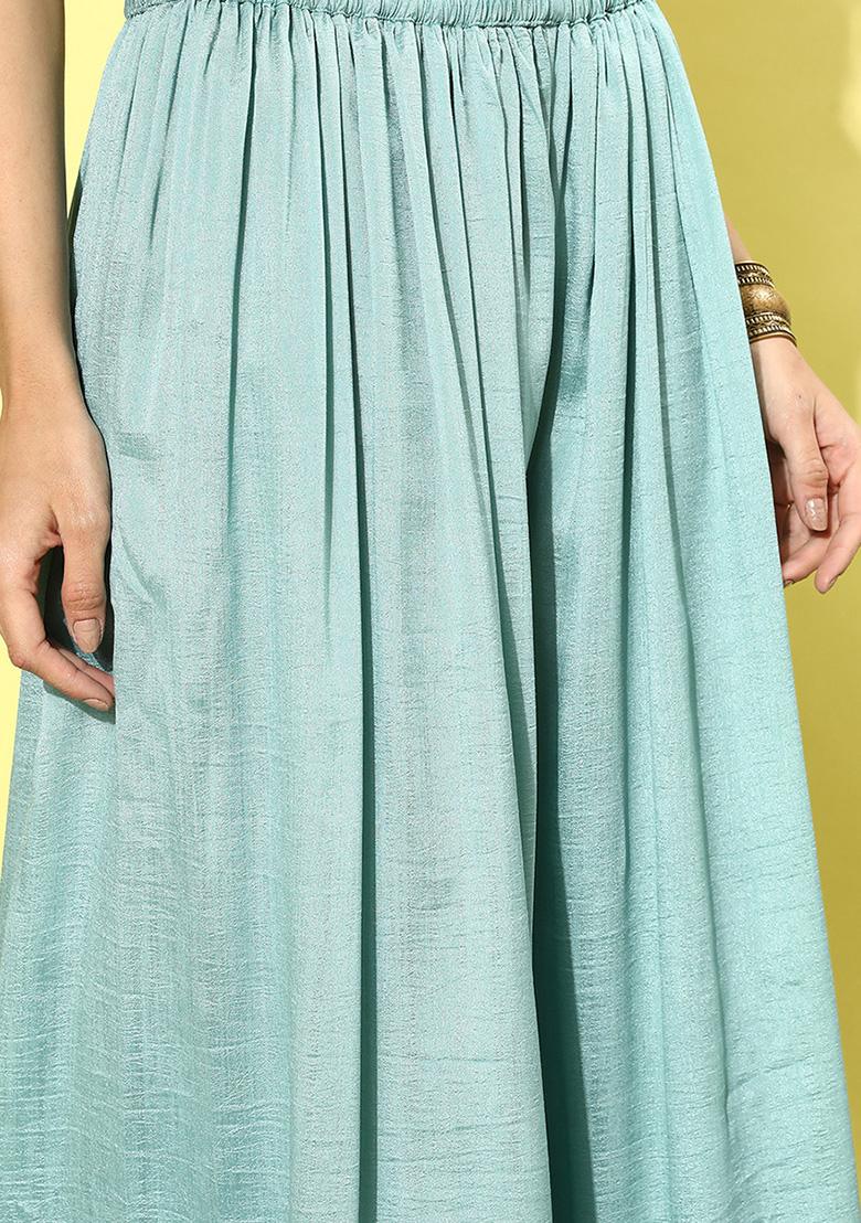 Sky Blue Zari Sequin Embroidered Silk Blend Kurta Set