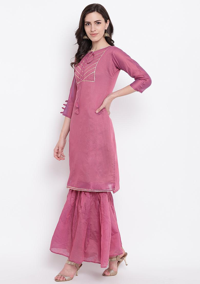 Wine Gotta Work Chanderi Cotton Kurta Set