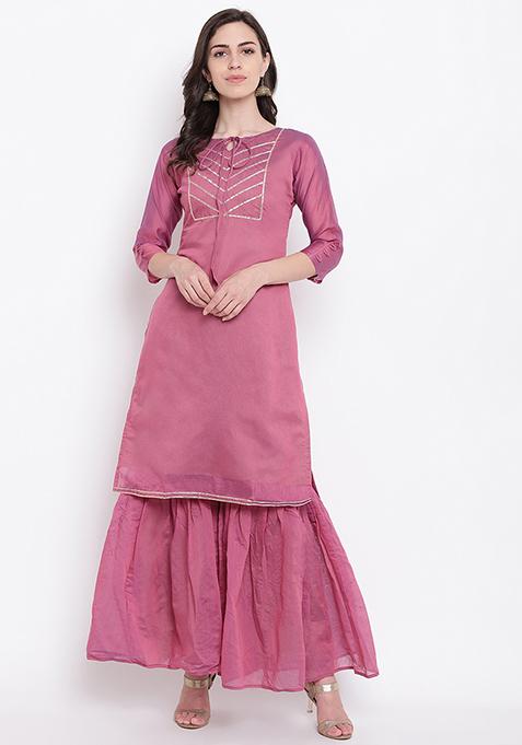 Wine Gotta Work Chanderi Cotton Kurta Set