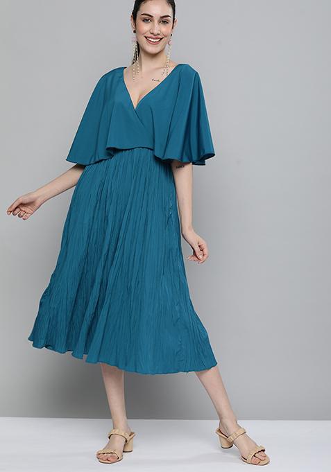 Teal Solid Crepe Dress