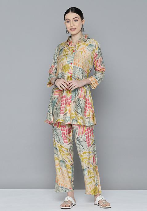 Multicolour Digital Print Muslin Silk Blend Co-Ord Set