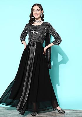 Black Zari Sequin Embroidered Georgette Kurta Set