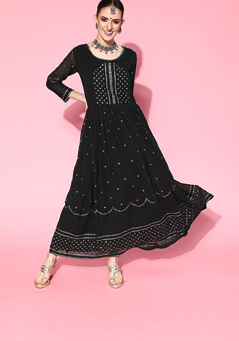 Black Embroidered Georgette Gown