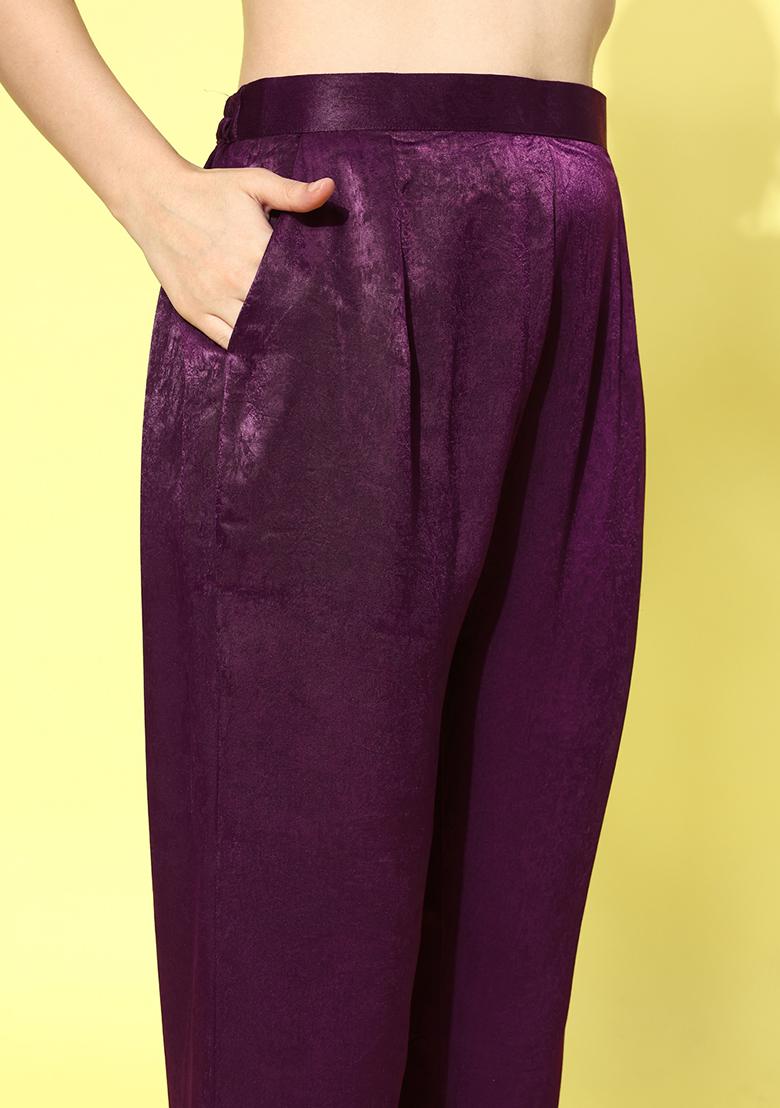 Wine Zari Sequin Embroidered Velvet Kurta Set