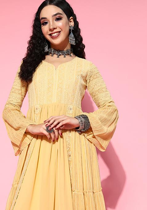 Yellow Zari Sequin Embroidered Georgette Gown