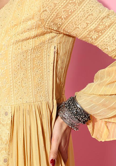 Yellow Zari Sequin Embroidered Georgette Gown