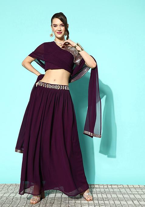 Wine Solid Georgette Sharara Set