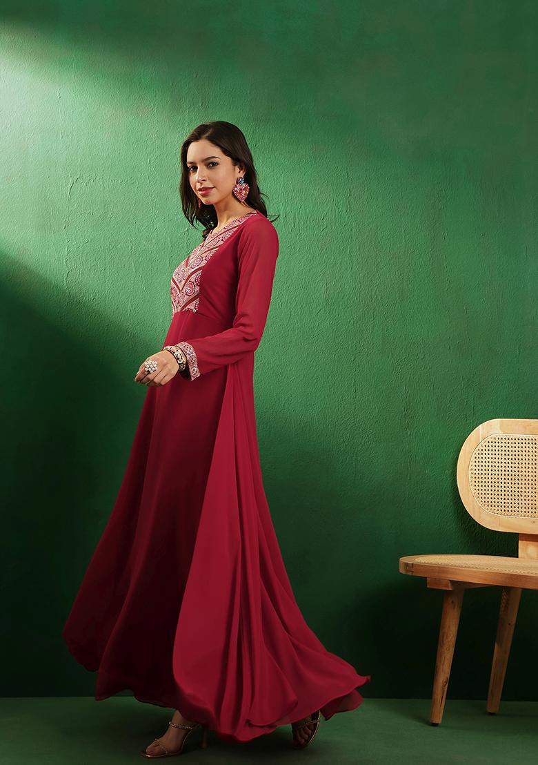 Pink Zari Sequin Embroidered Georgette Gown