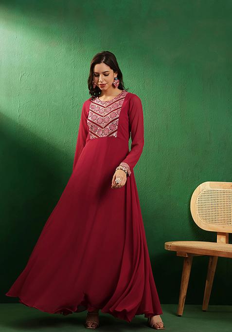 Pink Zari Sequin Embroidered Georgette Gown