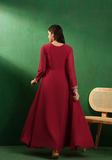 Pink Zari Sequin Embroidered Georgette Gown