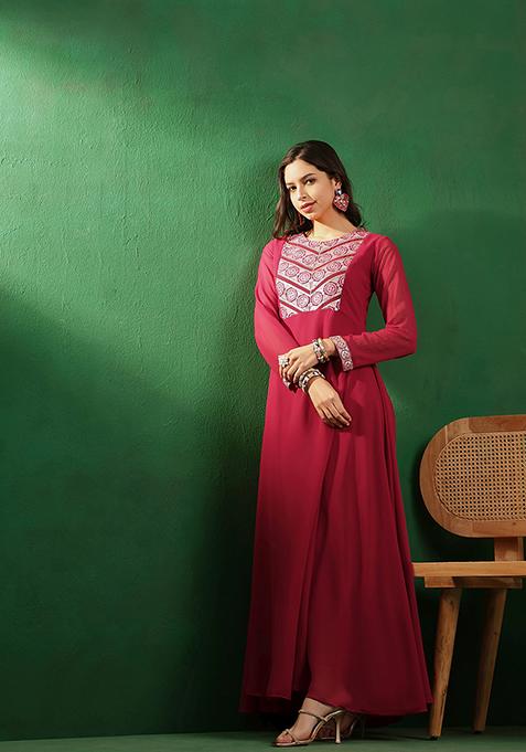 Pink Zari Sequin Embroidered Georgette Gown