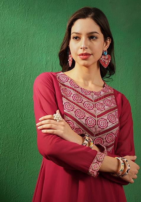 Pink Zari Sequin Embroidered Georgette Gown