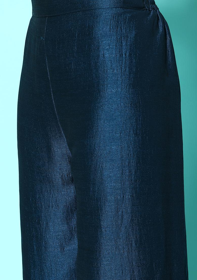 Blue Zari Sequin Embroidered Silk Blend Kurta Set