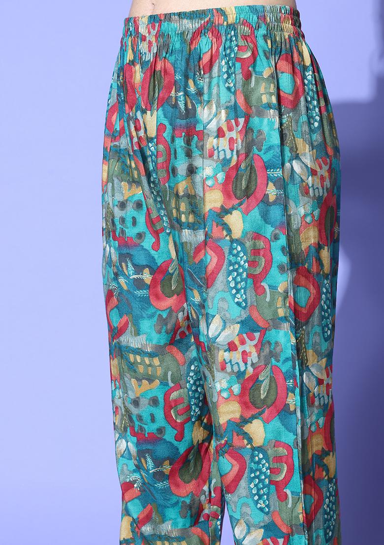 Teal Foil Print Chanderi Co-Ord Set