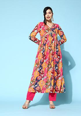 Multicolour Floral Sequin Embroidered Georgette Kurta Set
