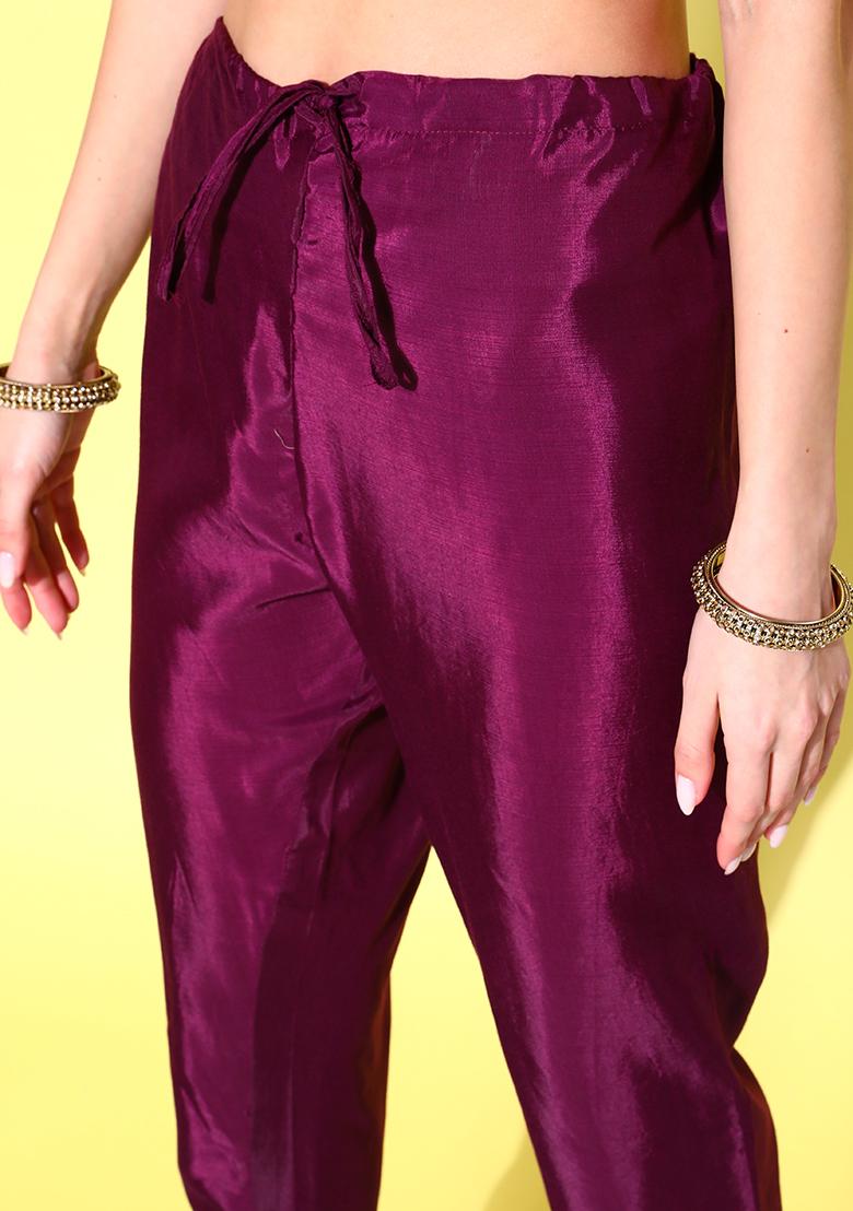 Wine Sequin Embroidered Silk Blend Kurta Set