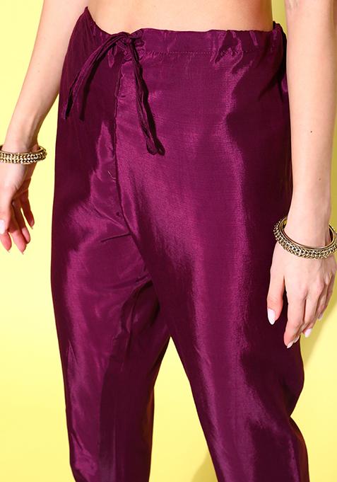 Wine Sequin Embroidered Silk Blend Kurta Set