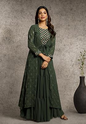Green Zari Sequin Embroidered Georgette Kurta Set