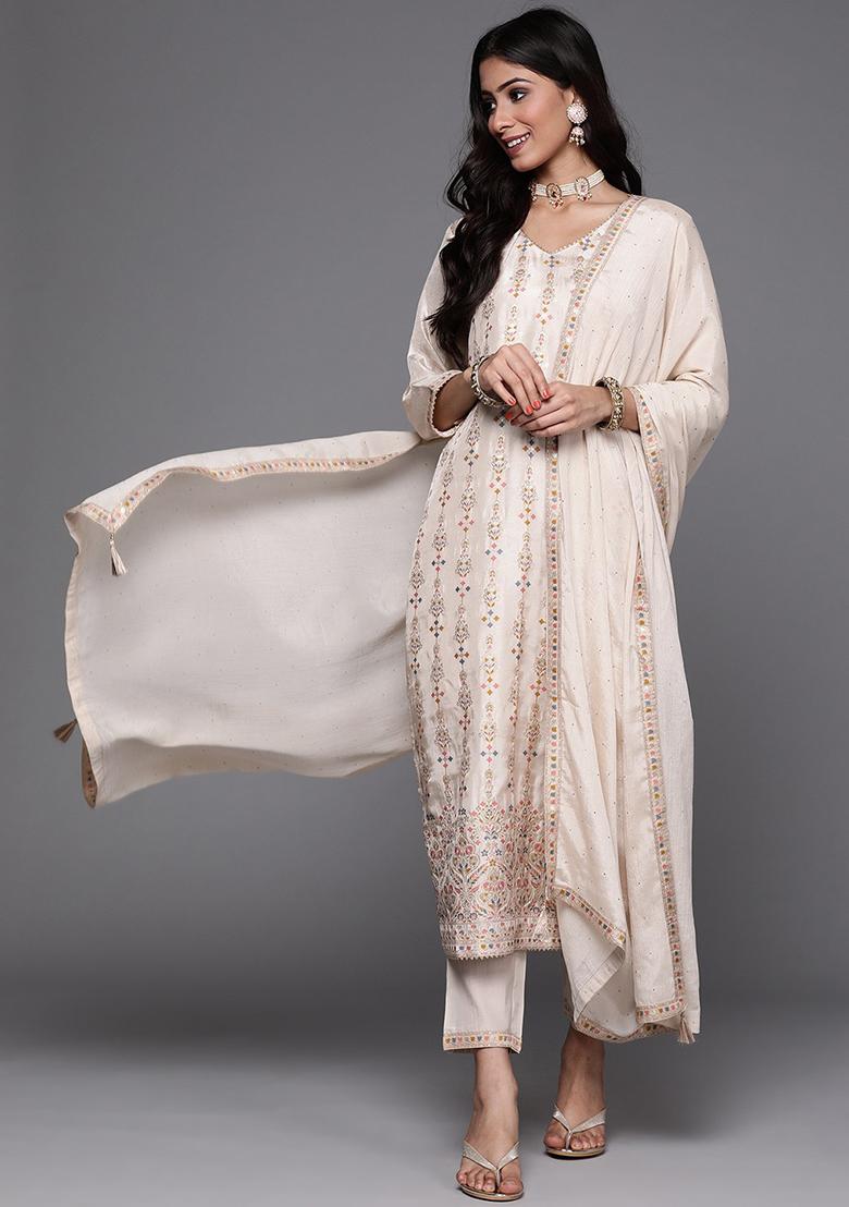 Women Onion Simmer Jacquard Printed work Kurta Set With Dupatta main image 1