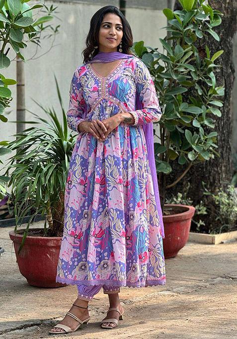 Multicolor Thread Embroidered Silk Kurta Set
