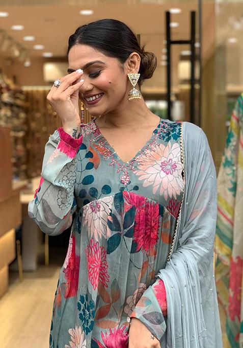 Grey Khidki Kurta Set main image 0