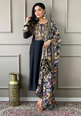 Black Thread Embroidered Viscose Kurta Set