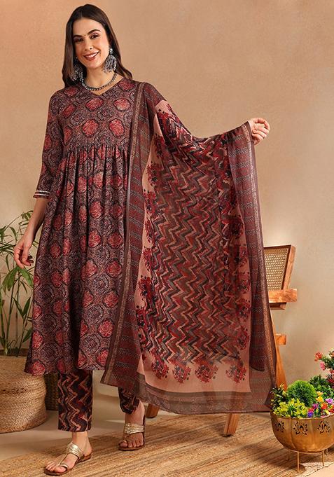 Multicolor Printed Cotton Blend Kurta Set