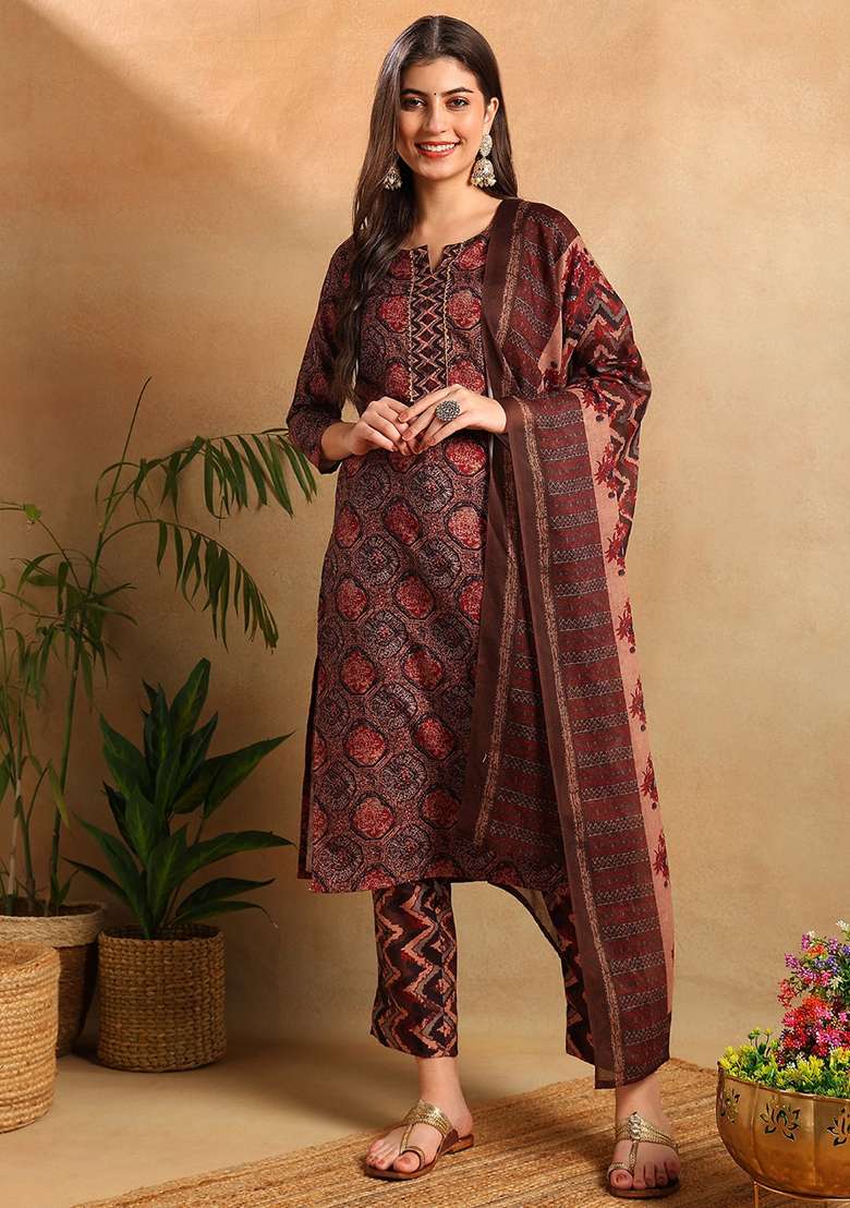 Multicolor Printed Blended Straight Kurta Set - Indya