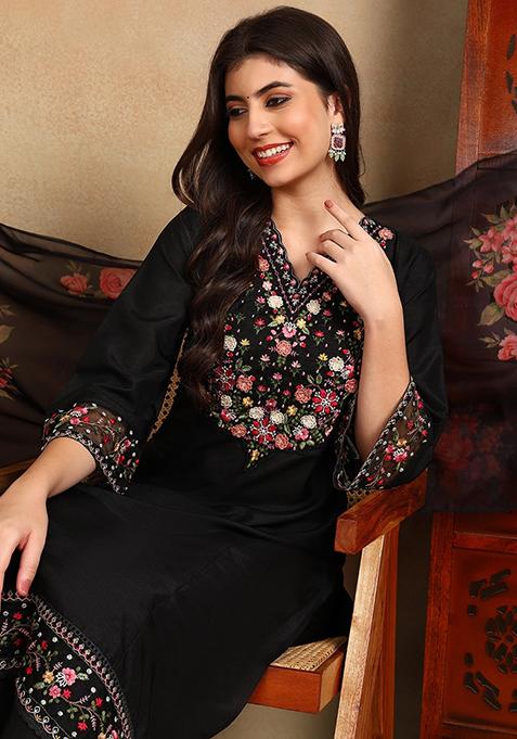 Reena Black Modal Silk Kurta Duppata Set