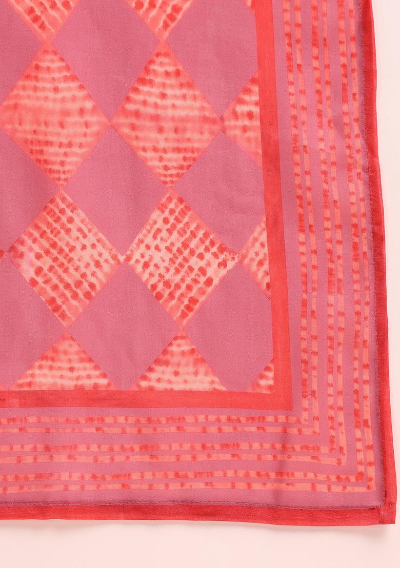 Pink Printed Poly Rayon Kurta Set