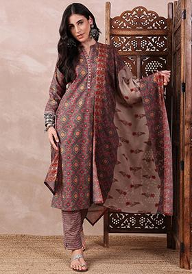 Green Printed Poly Rayon Kurta Set