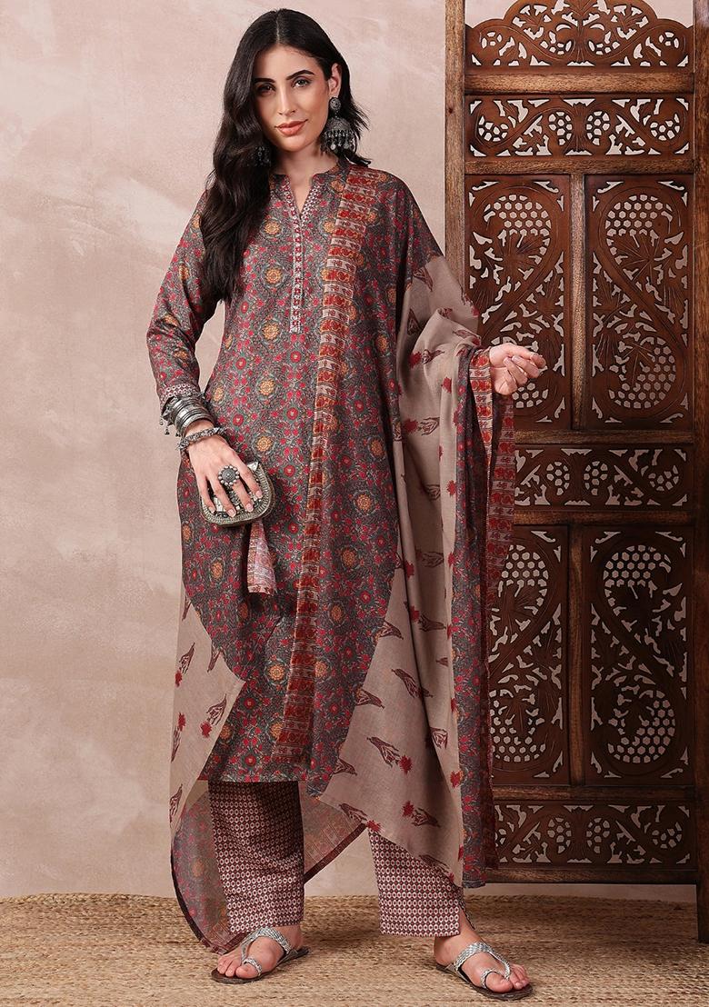Green Printed Poly Rayon Kurta Set
