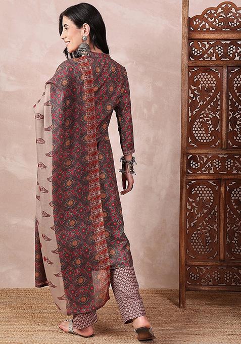 Green Printed Poly Rayon Kurta Set