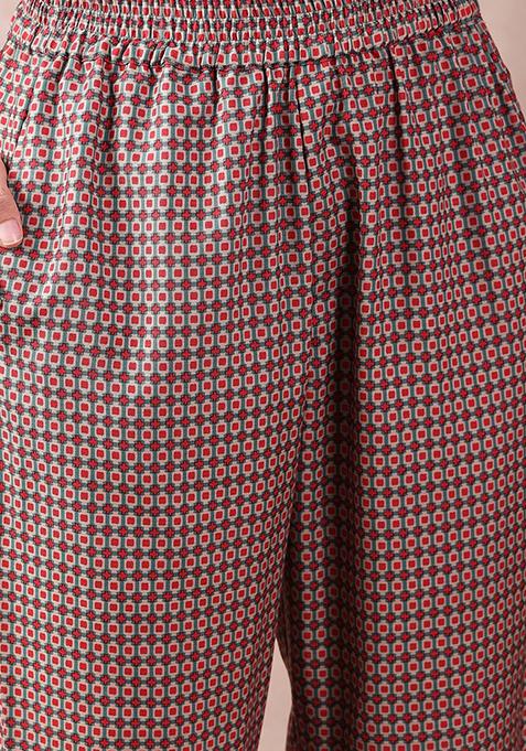 Green Printed Poly Rayon Kurta Set