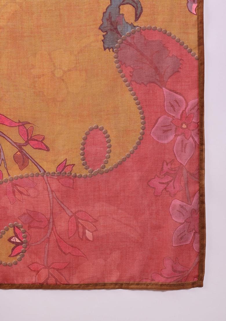 Mustard Printed Silk Blend Kurta Set