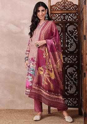 Multicolor Printed Silk Blend Kurta Set