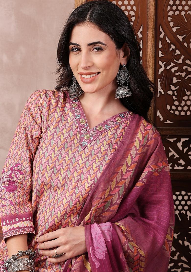 Multicolor Printed Silk Blend Kurta Set
