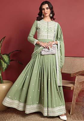 Green Embroidered Georgette Kurta Set