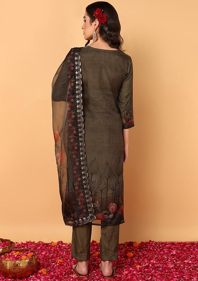 Green Embroidered Organza Kurta Set