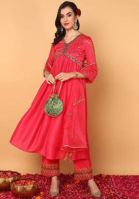 Pink Embroidered Silk Blend Kurta Set