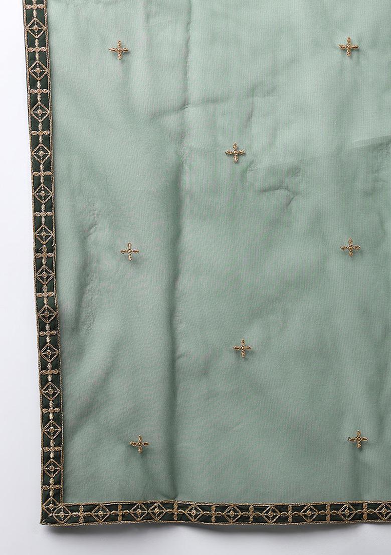 Green Embroidered Silk Blend Kurta Set - Indya