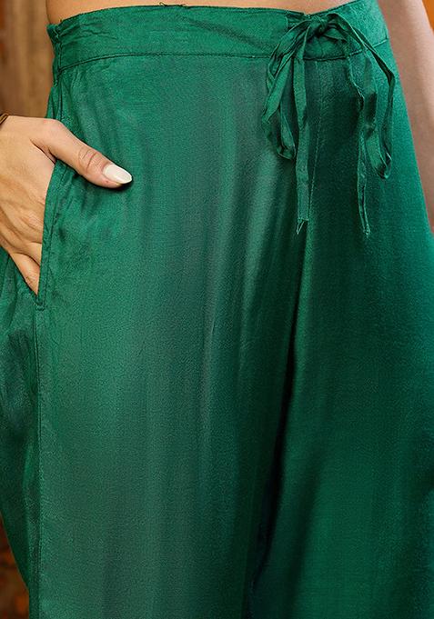 Green Printed Georgette Kurta Set