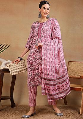 Pink Printed Rayon Blend Kurta Set