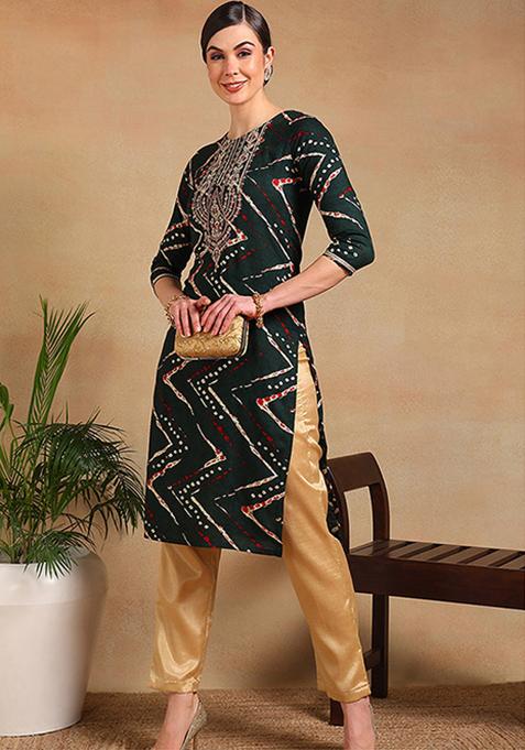 Green Printed Viscose Rayon Kurta