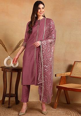 Pink Embroidered Silk Blend Kurta Set